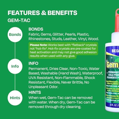 Beacon Gem-Tac Permanent Glue for Embellishing, MINI 3 Pack, 0.51 FL OZ Total, Clear