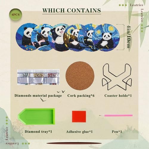 Leatrice 6PCS Diamond Art Coasters Small Diamond Painting Kits for Adults