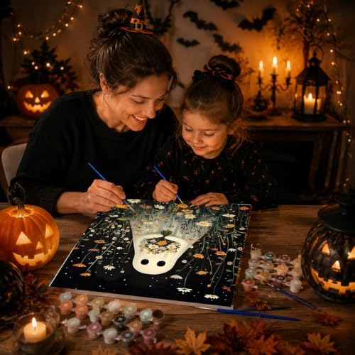 Ghost Paint by Numbers Kit for Adults Beginner with Framed 10x12 Inch