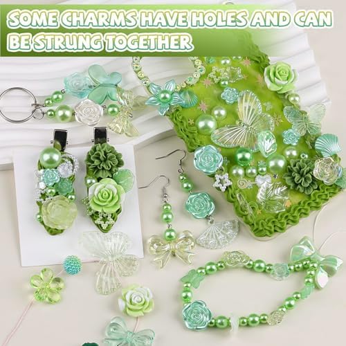 350 Pieces 3D Resin ABS Colorful Rose Flower Bows Butterfly Charms with Flatback Half Round Pearl Beads for Bracelet Earring Necklace Craft DIY Making Supplies