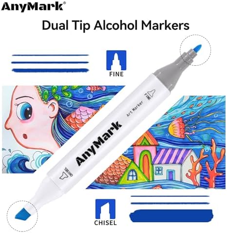 AnyMark 80 Colors Alcohol Markers Chisel & Fine Dual Tip