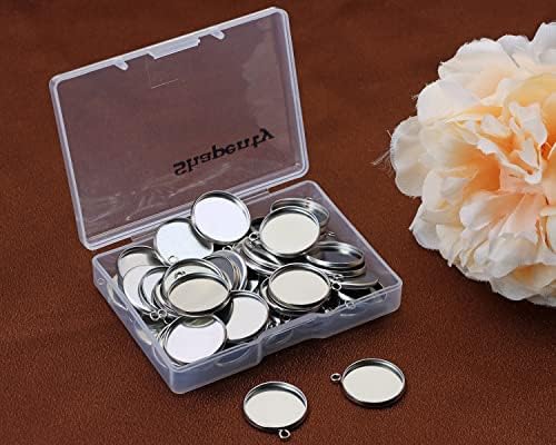 Shapenty Stainless Steel Round Bezel Blanks Pendant Trays for Earrings Bracelet Necklace Keychain DIY Craft Resin Glass Cabochon Jewelry Making Projects Christmas Gift Hanging Charms, 50PCS (16mm)