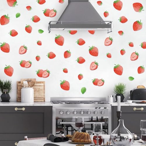AOWDIAO 80 Pcs Strawberry Wall Decals – Peel and Stick for Bedroom, Kitchen, Bathroom & Nursery – Cute Strawberry Decor for Home & Party