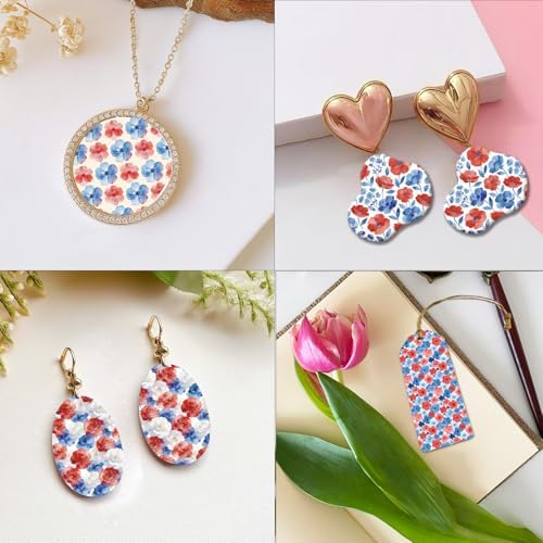 OLYCRAFT 24Pcs Independence Day Clay Transfer Paper 4 Styles Transfer Paper for Polymer Red Blue Flower Polymer Clay Transfer Sheets Floral Transfer Paper for Clay Earrings Jewelry Making