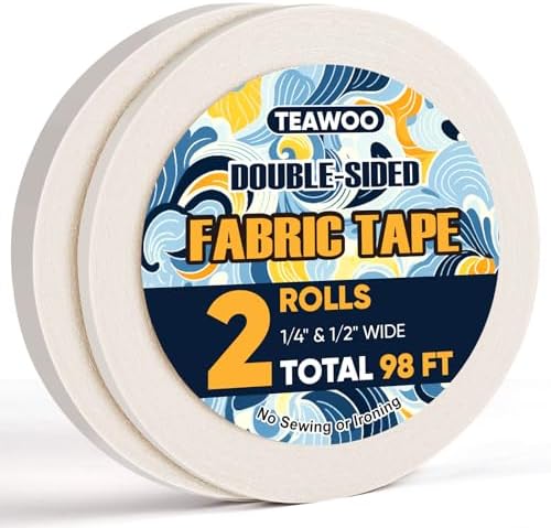 2 Rolls Double Sided Fabric Tape,1/3-1/2IN 98 FT Hem Tape No Sewing No Iron