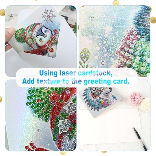 6 Pack 5D Diamond Art Greeting Cards Kit with Envelopes, Wolf with Native American Headdress Design, DIY Special Shape Diamond Painting Greeting Card for Adults, Handmade Card Craft Gift Set