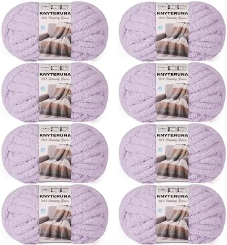 Chunky Yarn for Hand Knitting, #10 Chunky Blanket Chenille Yarn, Large Bulky Thick Jumbo Yarn, Super Chunky Knit Yarn for Crocheting, 8 Skein(8 oz 22 yds Each Skein), Lavender Fog