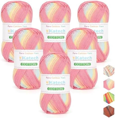 Katech 1OO% Ombre Cotton Yarn for Crocheting-2 Sport Weight Baby Yarns