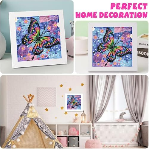 Butterfly Diamond Art Painting Kits for Kids with Frame Ages 6-12 (7x7 in)