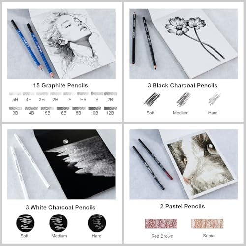KALOUR PDAS 127 Drawing Set Sketching Kit, Pro Art Supplies with 3-Color Sketchbook & Coloring Book, Neon, Colored, Watercolor, Metallic, Graphite, Charcoal Pencils, Gift for Artists Adults Teens