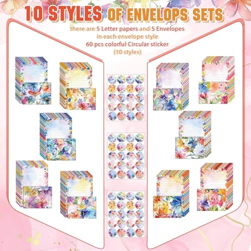 TaoBary 160 Pcs Bright Floral Stationery Paper and Envelopes Set