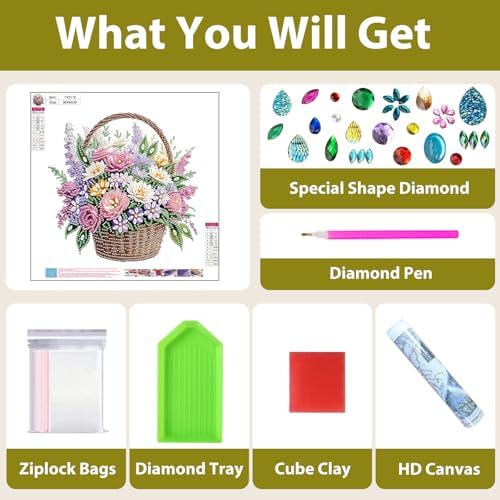 Flowers Diamond Art Kits for Adults Special Shape Diamond Painting