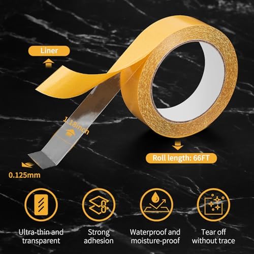 Super Thin Double Sided Adhesive Tape 1.18Inch X 66Feet Clear Double Sided Tape for Clothes, Poster,DIY Crafts,Poster,Arts,Paste Photo,Rug Non-slip, Fixed Decorations, LED Strips, Fixed Power Socket
