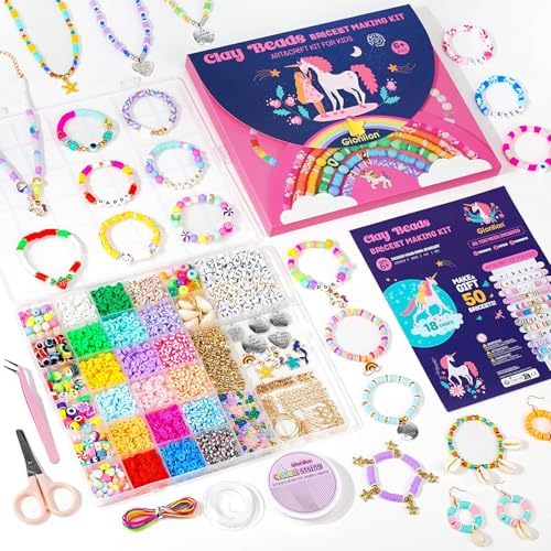 Gionlion Bracelet Making Kit for Girls 8-12, Arts and Crafts for Jewelry Making Supplies Kit with 198Pcs Letter Beads, Unicorn/Mermaid DIY Birthday Gifts