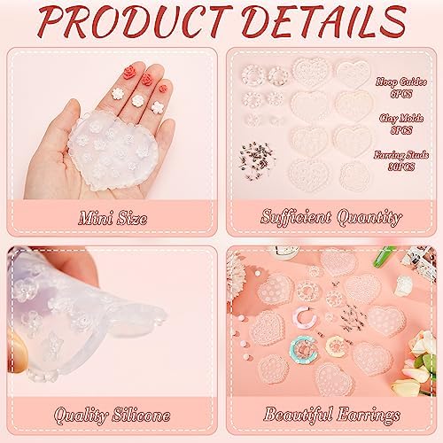 Tanlade 14 Pcs Polymer Clay Molds & Cutters - 6 Sizes Hoop Guides with 30 Pcs Studs Earrings for Jewelry Making