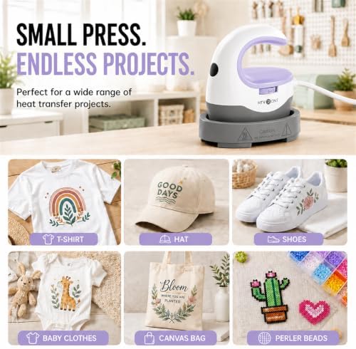 HTVRONT Heat Press Mini Heat Press Machine, Mini Iron for Crafts | Heats Up Quickly & 3 Heat Setings, Perler Beads Iron, Small Heat Press Machine for T Shirts, Hats