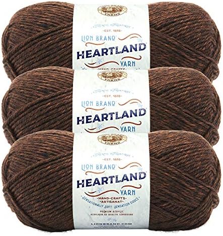Lion Brand Yarn, Heartland Crochet Yarn, Sequoia, Brown, 3 Pack
