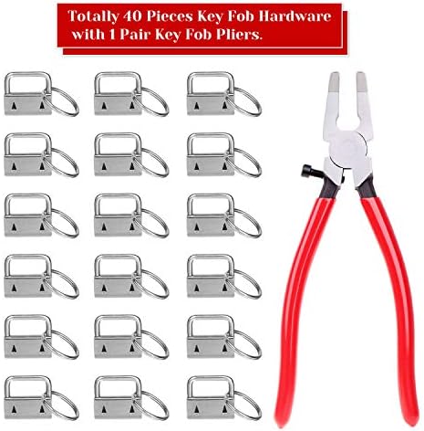 KeyFob Hardware Set, Shynek 40pcs Key Fob Hardware 1 Inch with Key Fob Pliers for Wristlet Keychain, Key Lanyard and Key Chain Making Hardware Supplies