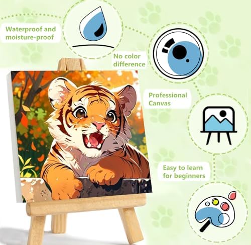 Reivworl Framed Tiger Paint by Numbers Kit for Adults Beginner 10×10 inch
