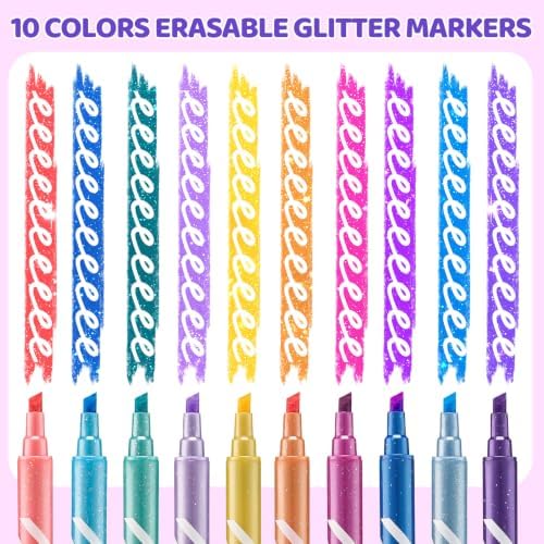 JoyCat 10-Color Erasable Glitter Markers for Kids, Dual Tip Sparkle Pens