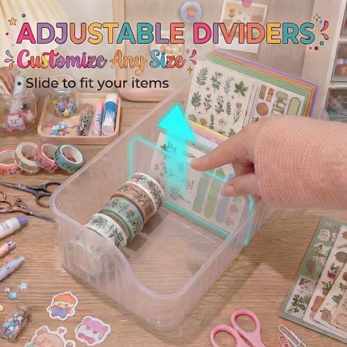 Clear Sticker Organizer Storage Box with Dividers, See All Your Stickers at a Glance, Craft Organizer and Storage for Washi Tape, Journal Supplies & Scrapbooking, Space Saving Sticker Display Holder