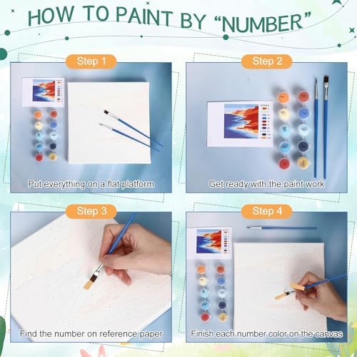 Nezyo 8 Sets 8 x 8 Inch Paint by Numbers Kit for Adult Beginners with Wooden Easels Acrylic Paint by Number Landscape Paintings Kits for DIY Party Home Decor Gift(Blue Ocean)