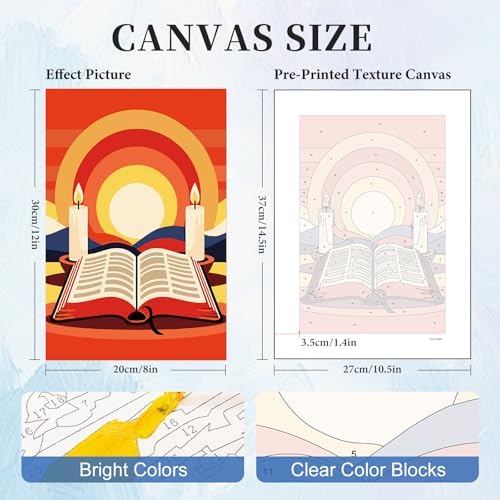6 Pack Paint by Numbers Kit for Adults, Christian Painting, 8x12 Inch | DIY Adult Paint by Number Kits on Canvas for Beginners, without Frame, ReligionHome Wall Decor, Stress Relief Craft Gift