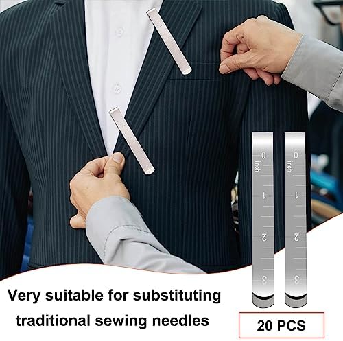 Set of 20 Sewing Clips, Stainless Steel Hemming Clips 3 Inches Measurement Ruler Quilting Supplies, Hem Marker, Sewing Supplies and Accessories