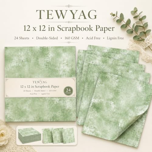 Vintage Scrapbook Paper Double Sided 12x12 Distressed Sage Green 24 Sheets