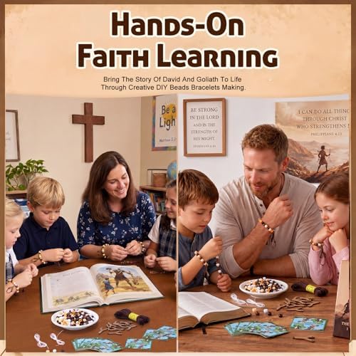 Soulchen 48 Sets David and Goliath Crafts Kit Sunday School Beads Bracelets with Slingshot Making Kit Vbs Craft Christian Religious Card for Classroom Bible Story Party Favor Education Home Activities