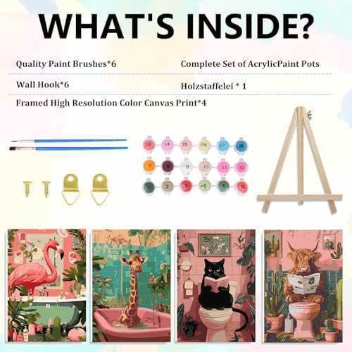 4 Pack Animals Framed Paint by Numbers Kit for Adults, 10x12 inch