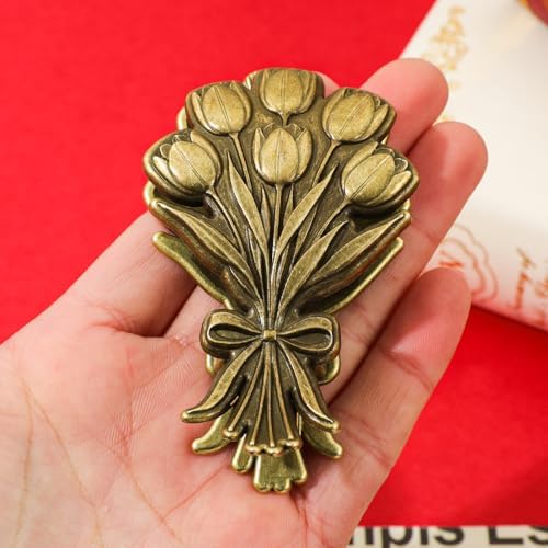 Vintage Plant Metal Bookmark Clips - Tree of Life/Tulip/Ginkgo Leaf Journal Clips, Traveler's Notebook Accessories, an Ideal Gift for Book Lovers and journaling Enthusiasts (Tulip Style A)