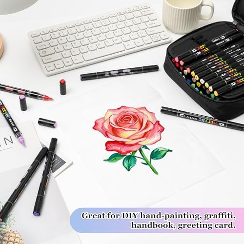 Linbsunne 48 Colors Markers Dual Tip Art Marker Set for Book Drawing, Coloring Illustrations, Ceramics, Card making, Note taking Planner
