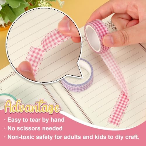 AnyDesign 12 Rolls Plaid Washi Tape Masking Tape Set, Colored Lace Gingham