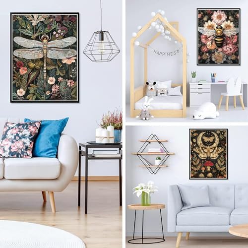 GOUOYANA Vintage Diamond Art Kit for Adult-3P Dragonfly Diamond Wall Art