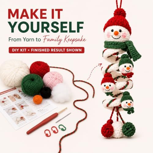 Crochet Snowman Spiral Ornament DIY Kit, Christmas Craft for Adults