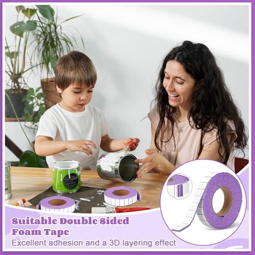 168 Pcs Foam Tape Craft Double Sided Precut 3/4 X 1/2 Inch 3D Adhesive Foam Squares Self Adhesive Dots Purple for Halloween Christmas DIY Crafts Art Sewing Supplies（1 Roll,Purple）