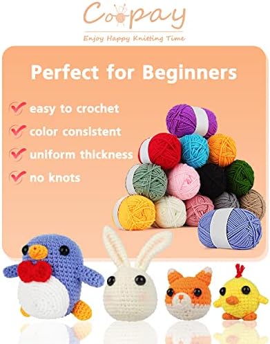 Coopay 14 Colors AcrylicYarn Set for Crochet & Knitting, Mini Yarn Skeins