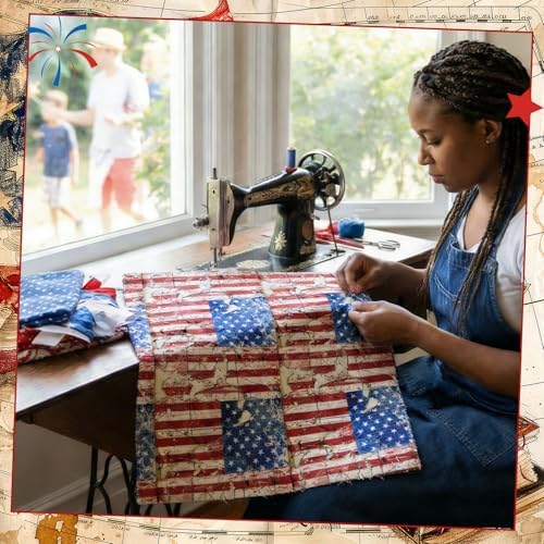 HunnmingRe 20 Pcs 10''x10'' Vintage Patriotic Quilting Fabric Square 4th of July Precut Quilted Fabric Bundle American Flag USA Patchwork Supplies for 250th Veteran Handmade DIY Craft Sewing Material