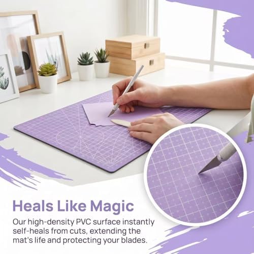 A4 Self-Healing Cutting Mat, Double-Sided Craft Mat with Grid Lines, Precision Rotary Cutting Board for Office Desk, Art Craft, Sewing, Hobby, and DIY Projects - 9x12 Inches