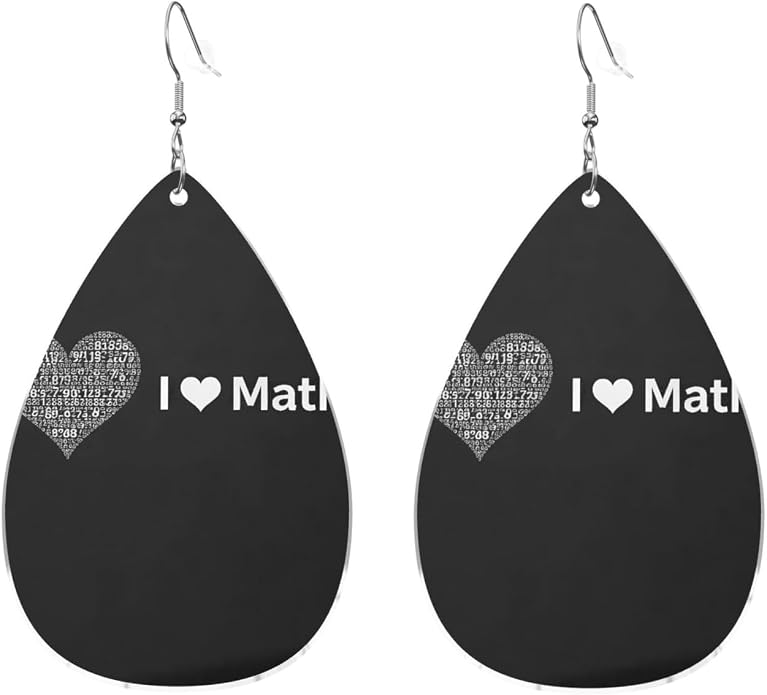 Math Formula Equation Black Drop-Shaped Earrings 2.2 x 1.5 Inches