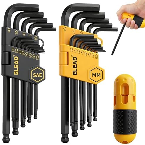 ELEAD Hex Key Allen Wrench Set: 27-Piece Premium MM(1.27mm-10mm) & SAE(3/64"-3/8) Allen Key Set with Grip Handle, Long and Short Arm with Ball End, Organized Storage