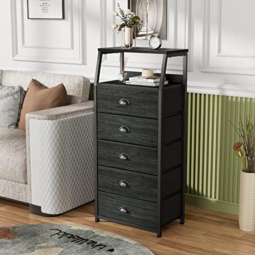 Furnulem Black Dresser for Bedroom, Fabric Dorm Tall Nightstand