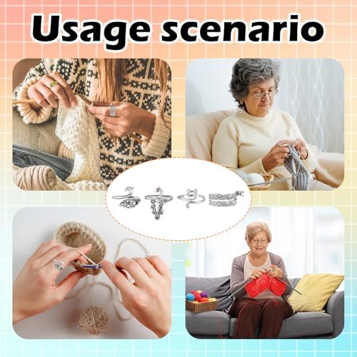 4pcs Knitting Crochet Loop Ring for Fingers Metal Open Yarn Guide Crochet Rings