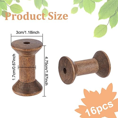 BENECREAT 16Pcs Antique Empty Thread Spools, 1.87"/ 50mm Wooden Empty Spools Wooden Ribbon Spools Bobbins for Wire Weaving Arts DIY Wood Projects