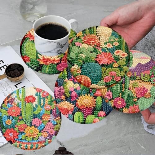 ijbnhd 8 Pcs Cactus Diamond Art Coasters Kit Diamond Painting Coasters