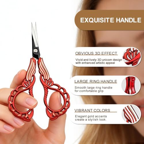 Premium Sharp Embroidery Scissors, Stainless Steel Sewing Scissors for Cross Stitch, Needlework, Fabric Cutting, Thread Snips, DIY Craft, Multiple Vibrant Colors (Gold)