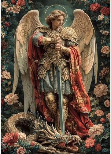 EOPLK Archangel Michael with Dragon Diamond Painting Kits for Adults, Religious Diamond Art Kit for Beginners, 5D DIY Full Drill Round Gem Painting by Numbers for Home Wall Decor Gift, 12x16 inch