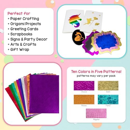 Hygloss Embossed Metallic Foil Paper - 30 Sheets Embossed Metallic Foil Paper - 8.5x10 Inches - Ideal Foil Papers for Crafts - Shiny Craft Paper Sheets