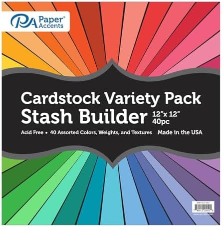 Accent Design Paper Accents Variety Pack, Stash Builder Assorted Cardstock, 12x12 Inch, 40 Pack, Lighter Weight, Rich Colors, Scrapbooking, Card Making, and Crafts